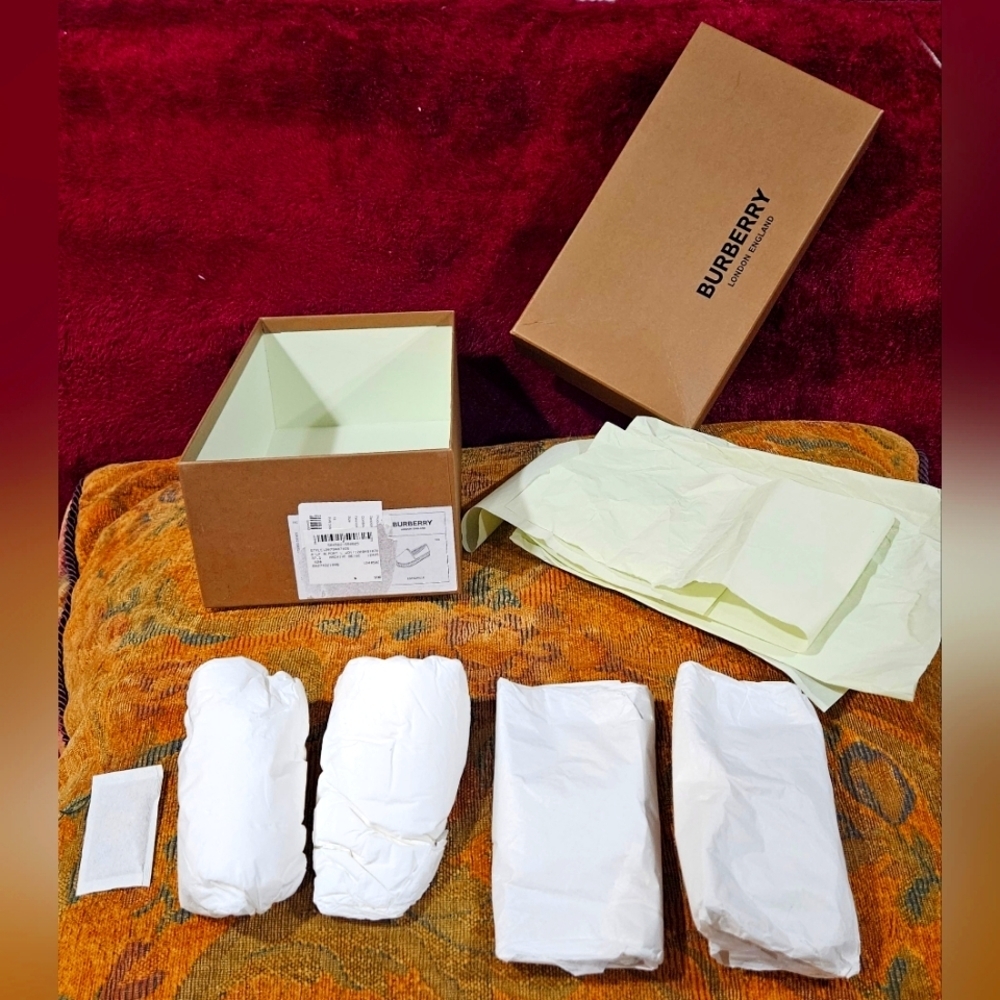 Authentic Burberry Espadrille Gift Box Set Bundle Tissue Tags Ribbon 12" Storage